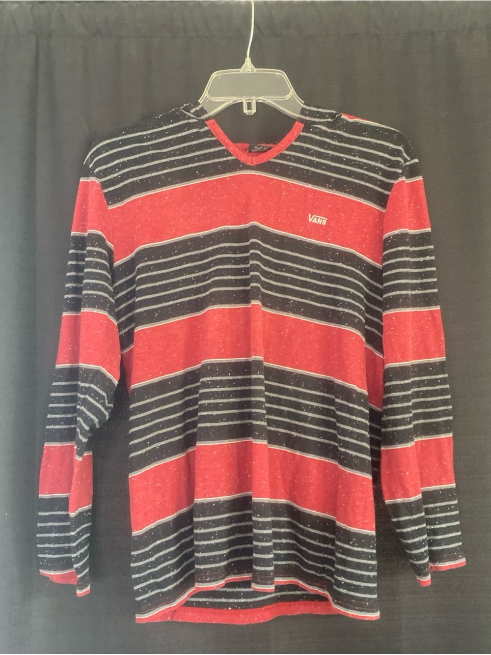 Vans Red, Black and White Striped Long Sleeve Tee